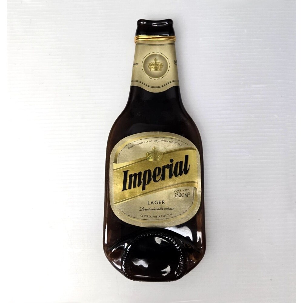 Vintage Imperial Beer Fused Slumped Glass Bottle Argentina Barware Tray Bar Art